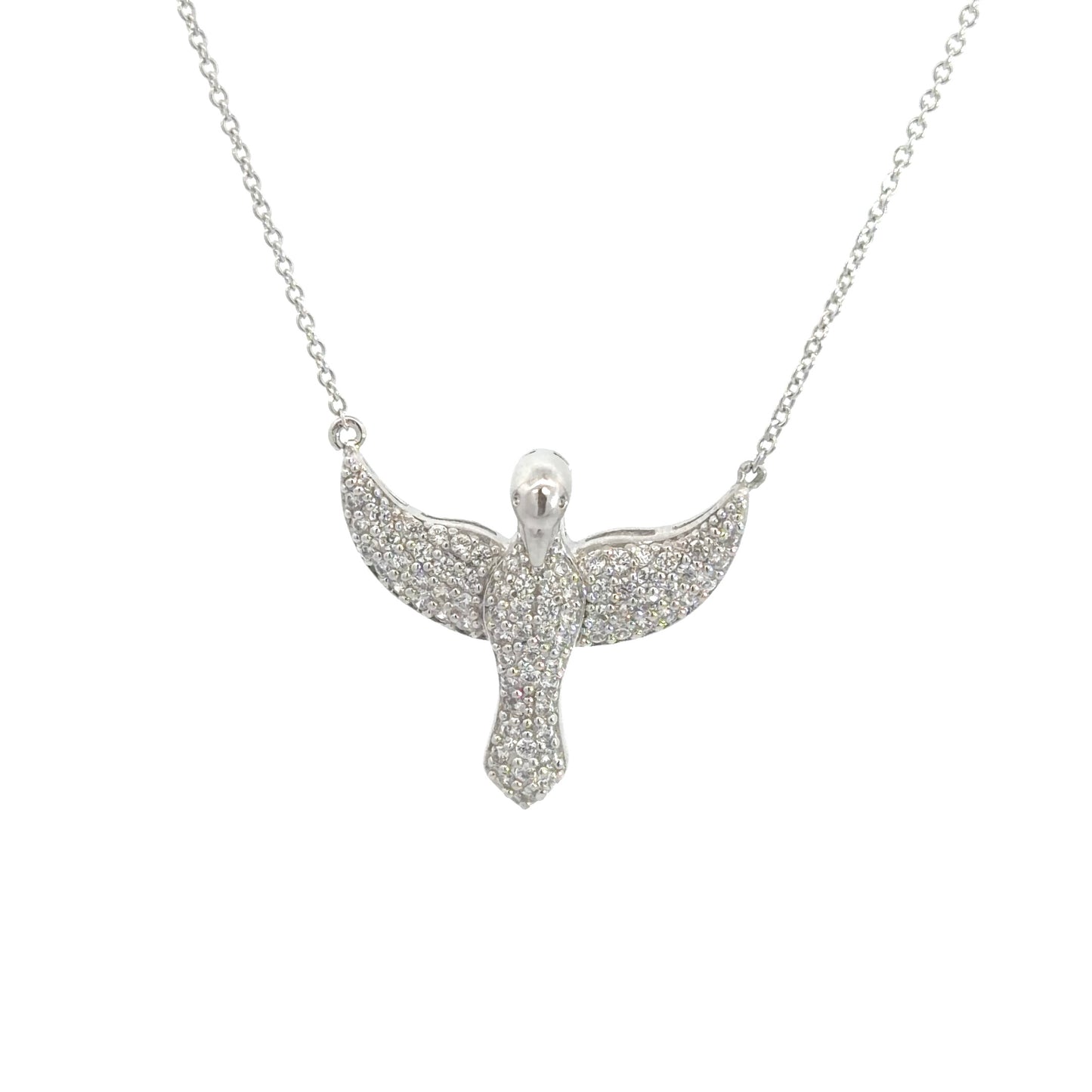 Sterling Silver Cubic Zirconia Pave Encrusted Dove Of Peace Necklace