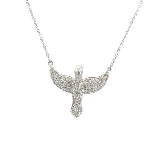 Sterling Silver Cubic Zirconia Pave Encrusted Dove Of Peace Necklace