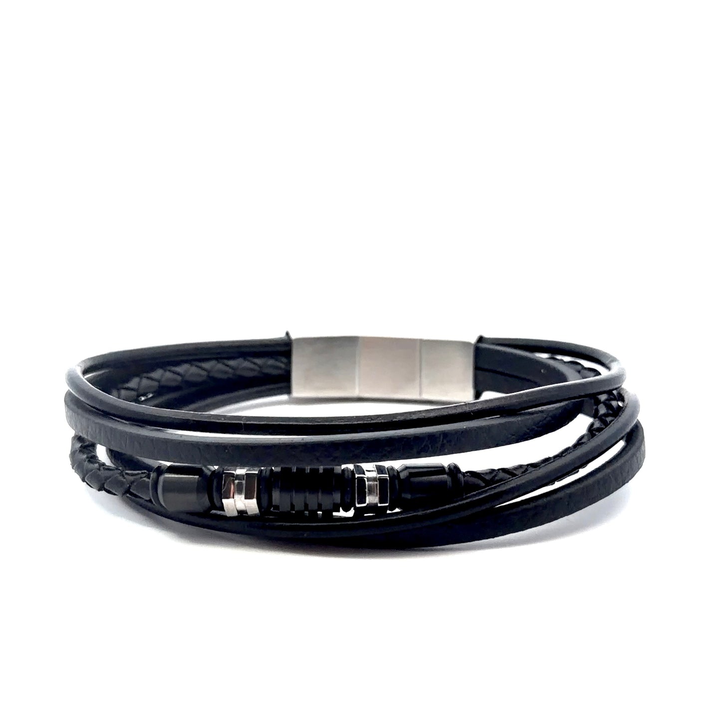 Multi String Men’s Bracelet with Steel Black PVD Accent