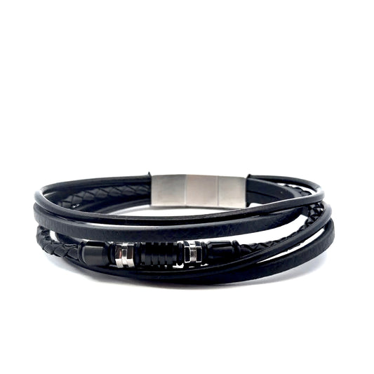 Multi String Men’s Bracelet with Steel Black PVD Accent