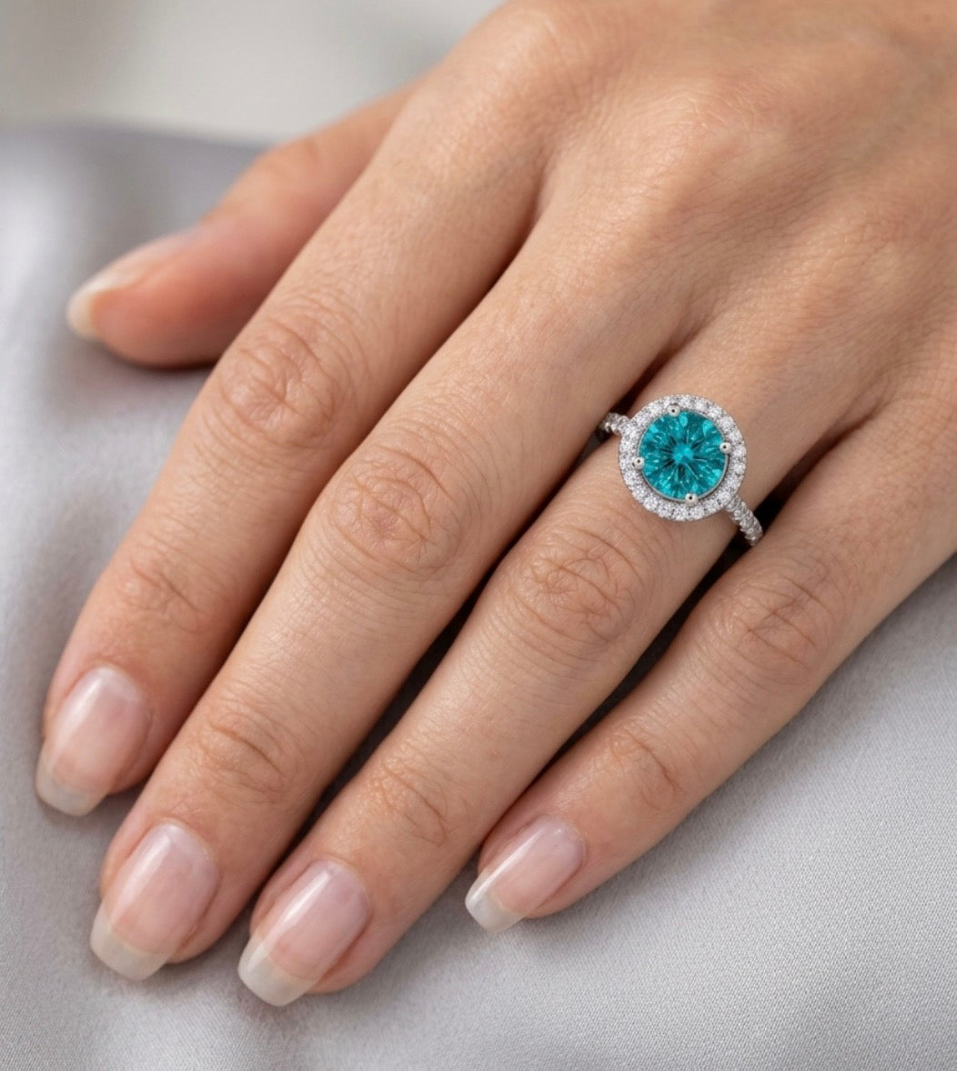 Sterling Silver Round-cut Tanzanite Halo Ring