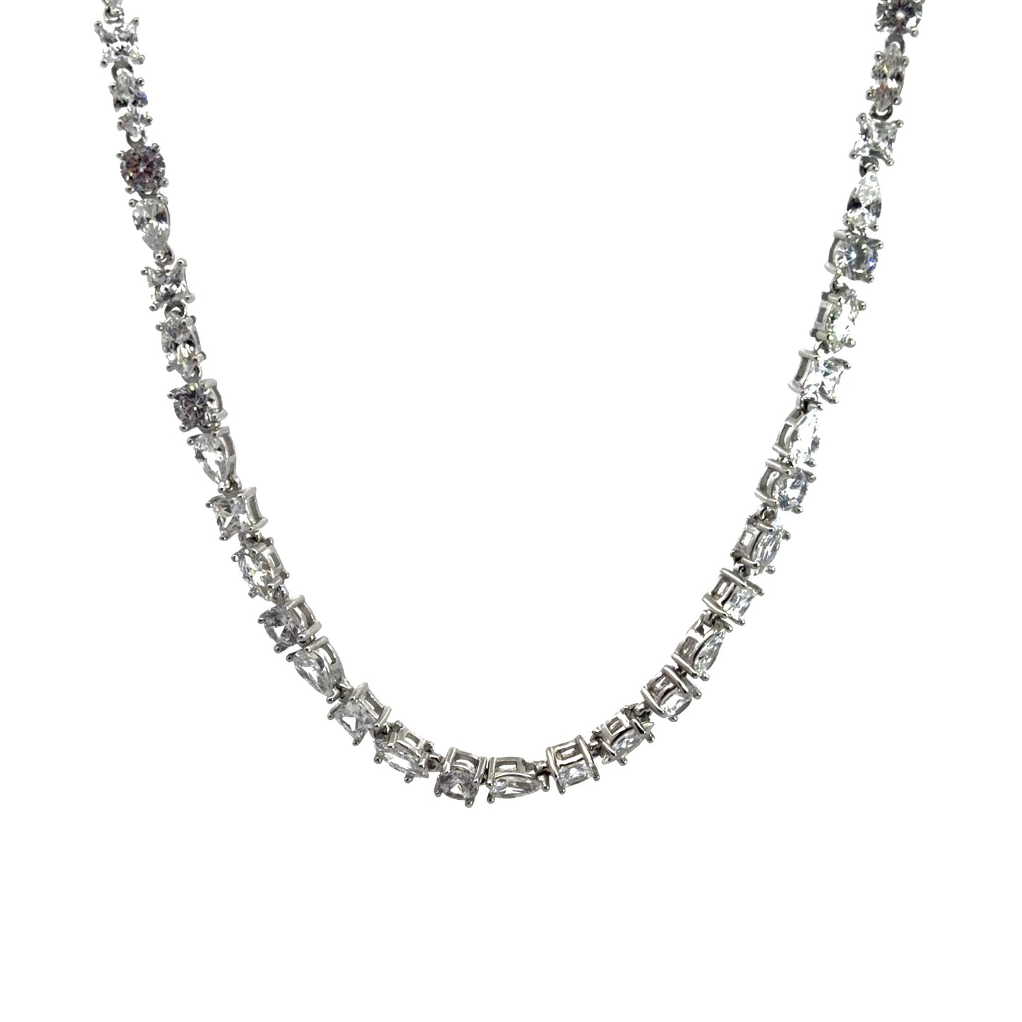 Sterling Silver Muti Cut 18 Inch Cubic Zirconia Necklace