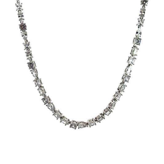 Sterling Silver Muti Cut 18 Inch Cubic Zirconia Necklace