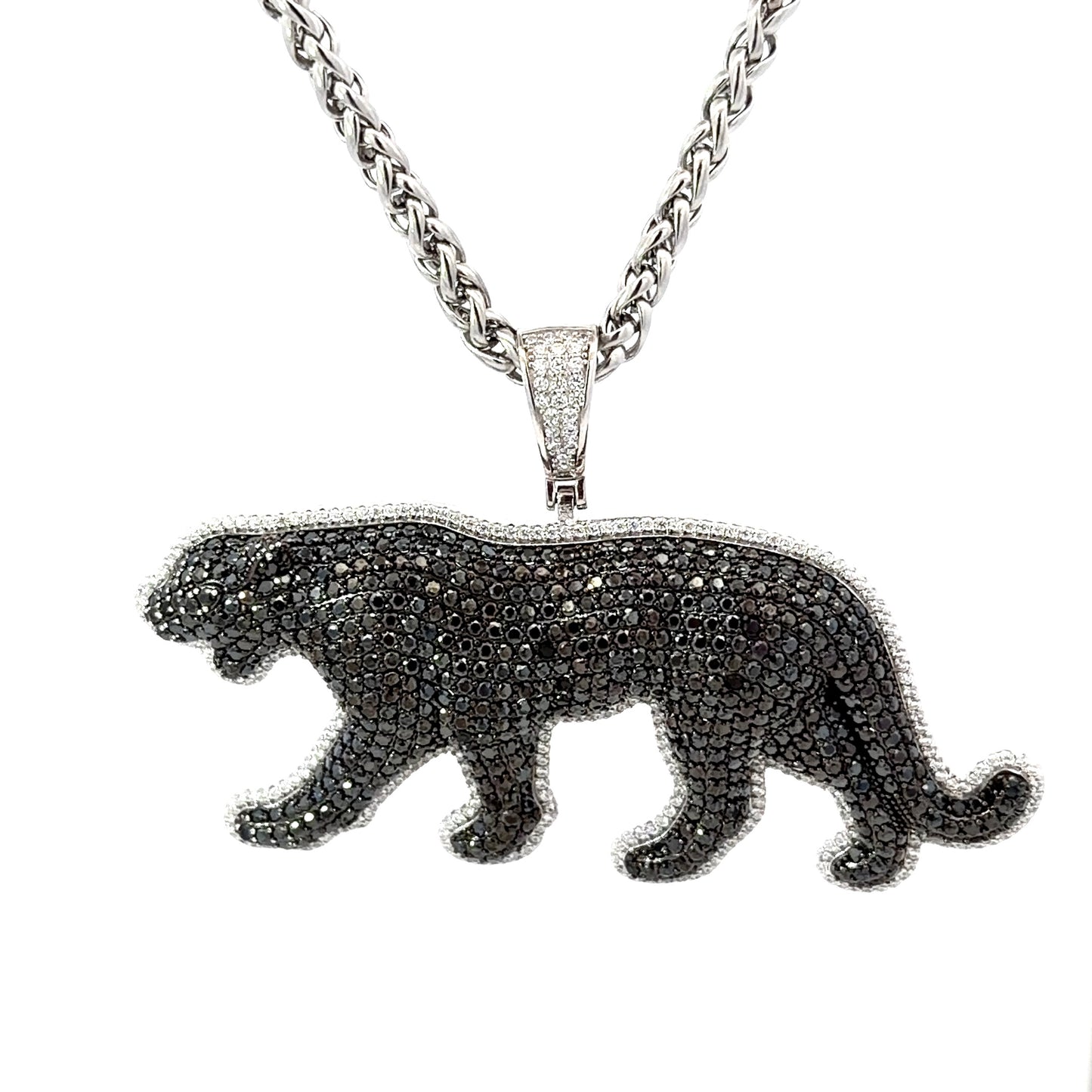 Sterling Silver Pave Set Cubic Zirconia Black Panther Pendant