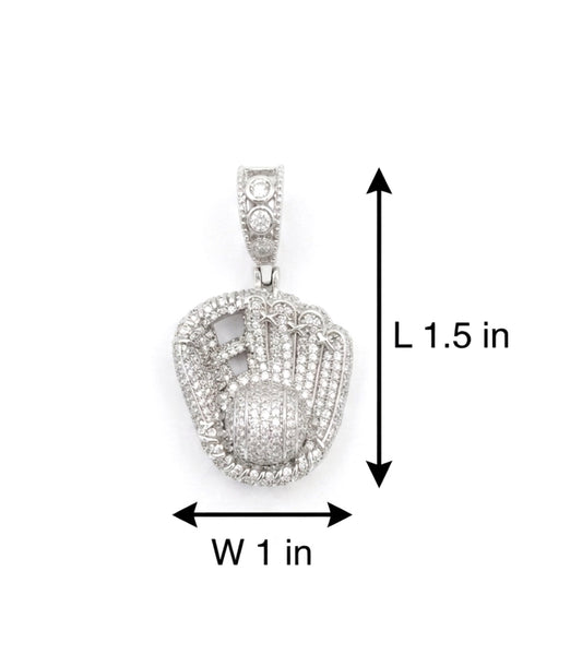Sterling Silver Baseball With Mitten Pendant
