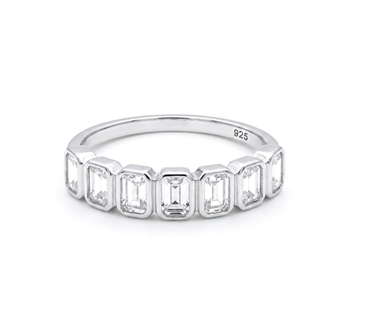 Sterling Silver Emerald Cut Ladies Band