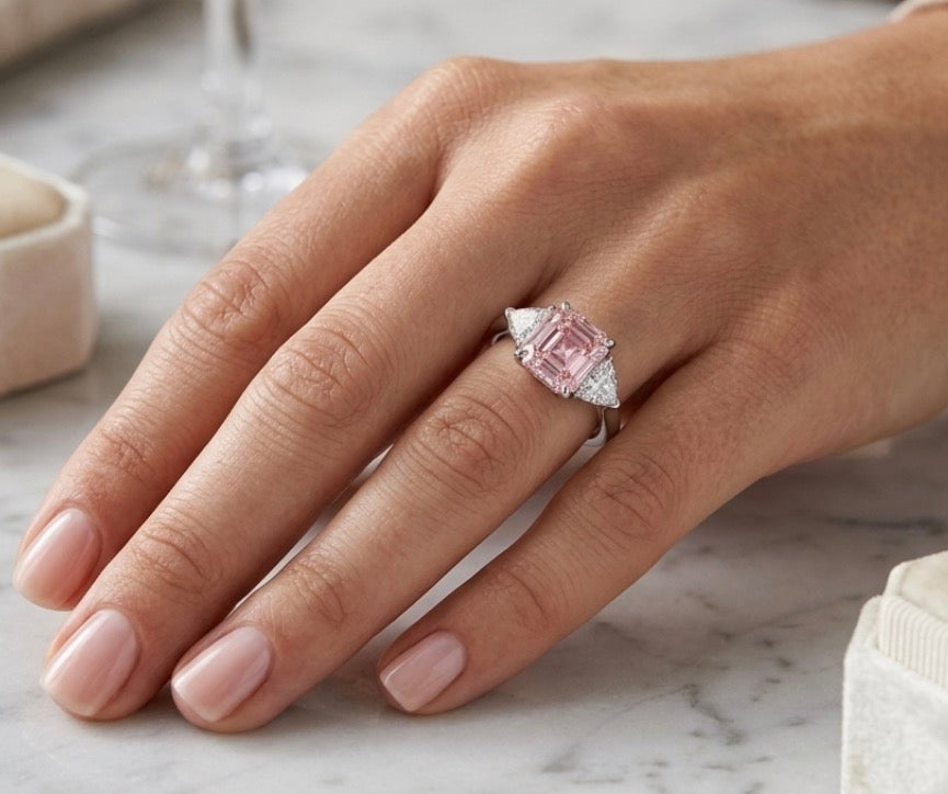Sterling Silver Pink Asscher-cut Cubic Zirconia Ring