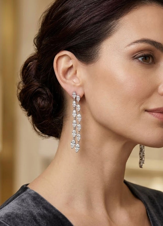 Double Row Marquise Cut Cubic Zirconia Drop Earrings