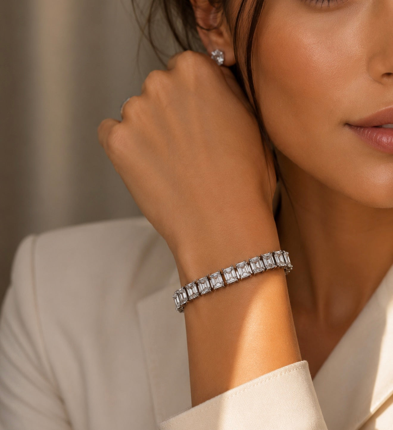 Sterling Silver Large Baguette Cubic Zirconia Tennis Bracelet