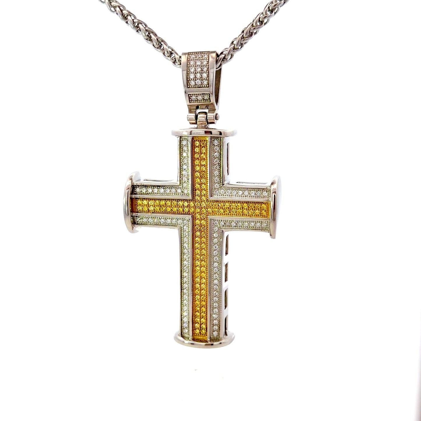 Stainless Steel Pavé Encrusted Cross Pendant
