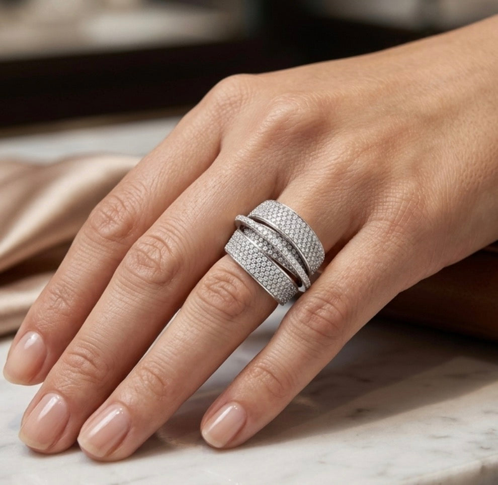 Sterling Silver Multi Layer Cocktail Ring
