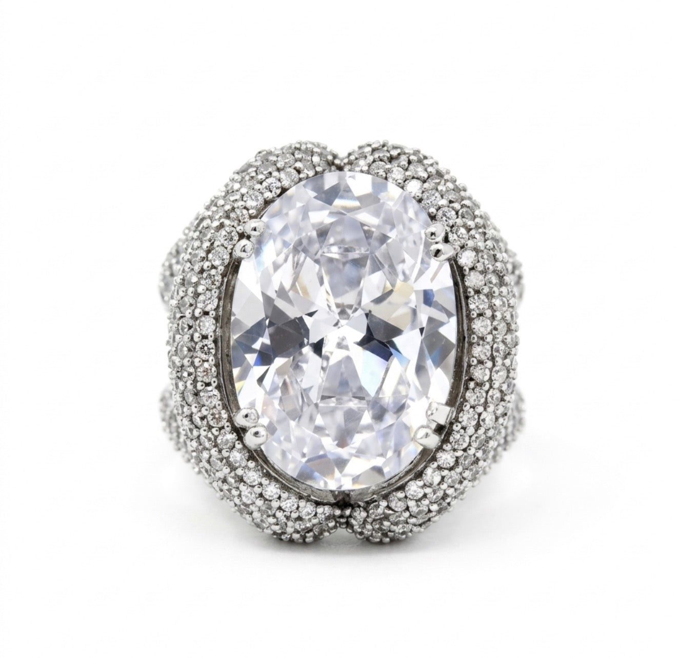 Sterling Silver Oval-cut Stone Cocktail Ring