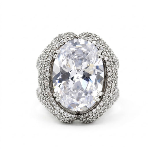 Sterling Silver Oval-cut Stone Cocktail Ring