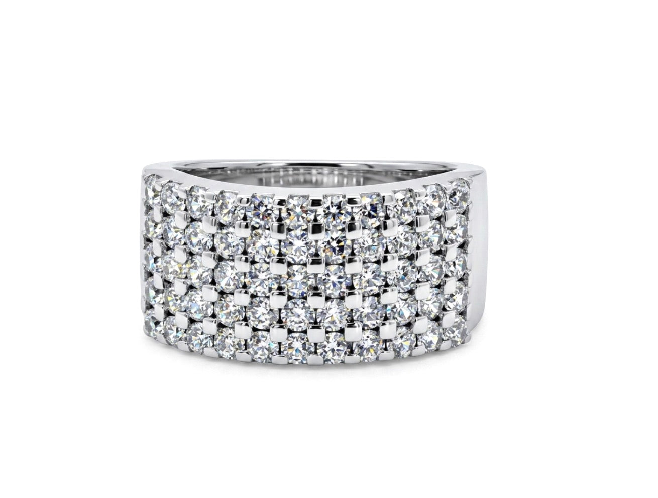 Sterling Silver Brilliant-cut Stones Wide Ladies Band