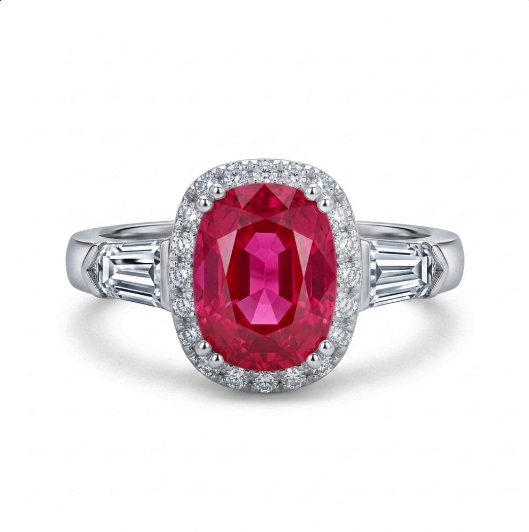 Sterling Silver Oval-cut Ruby Cubic Zirconia Ring