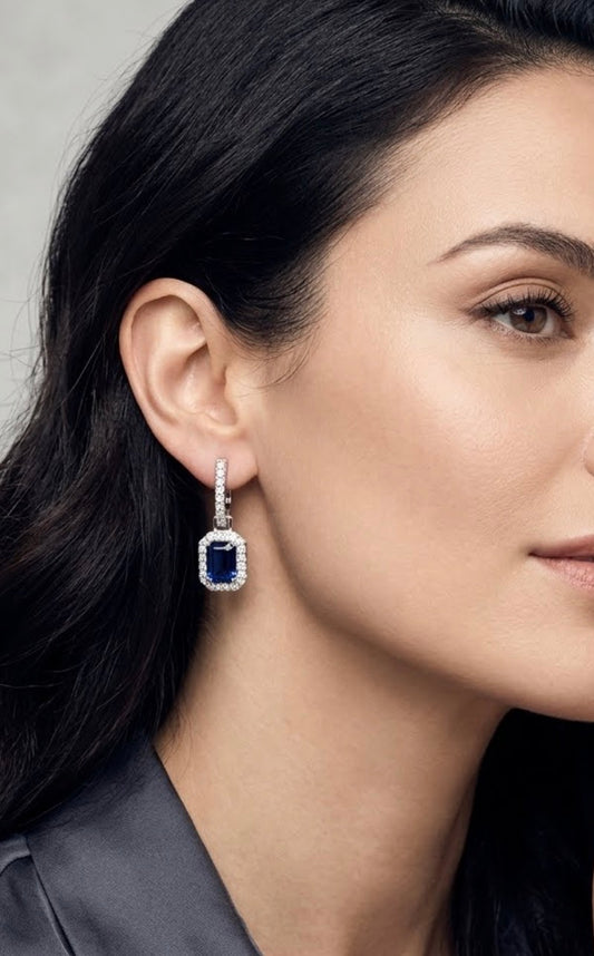 Sterling Silver Emerald Cut Drop Earrings