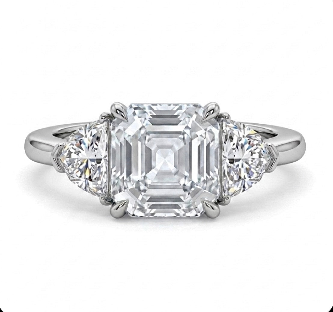 Sterling Silver Pink Asscher-cut Cubic Zirconia Ring