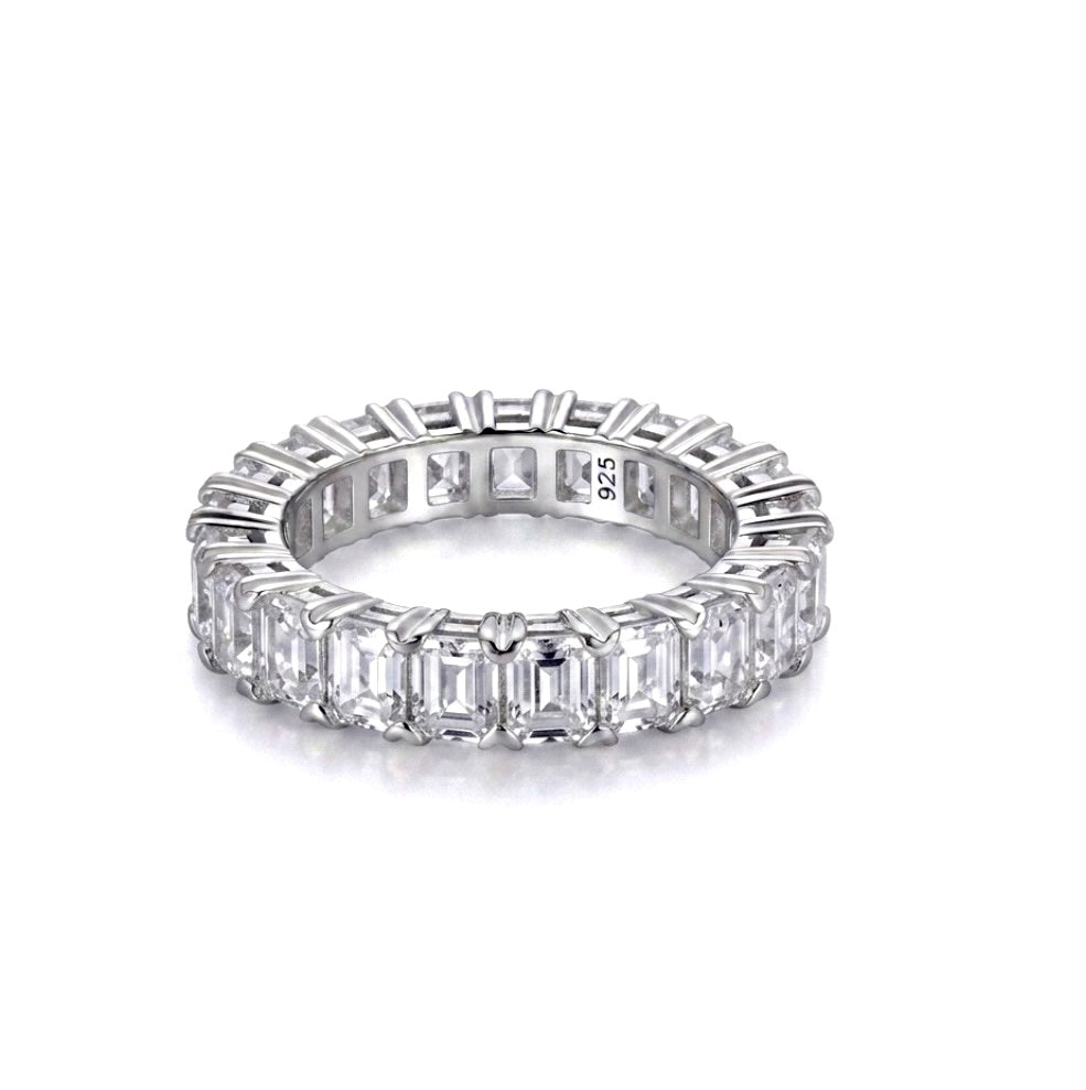 Sterling Silver Emerald-cut Eternity Ladies Band