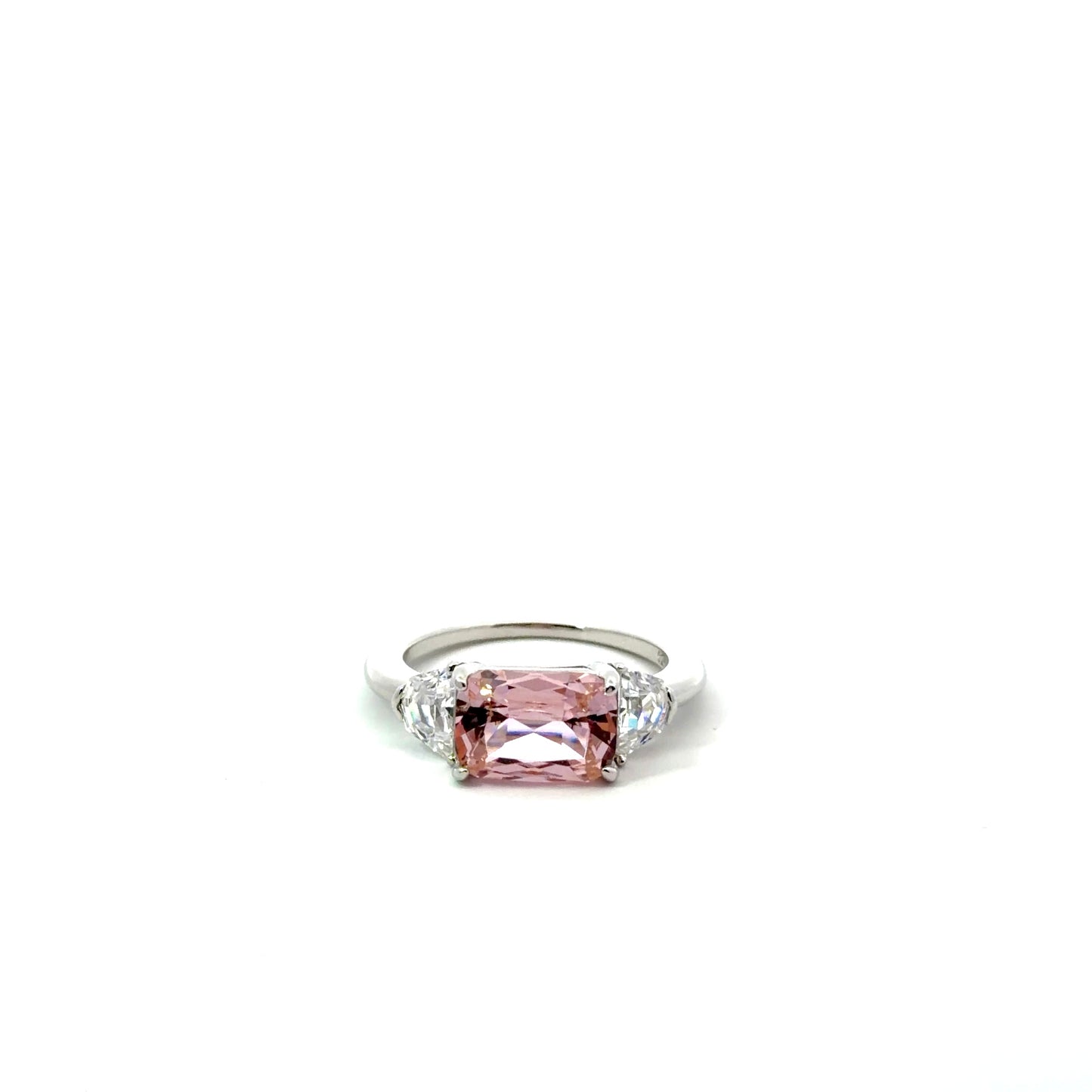 Sterling Silver Pink Emerald Cut Cubic Zirconia Ring