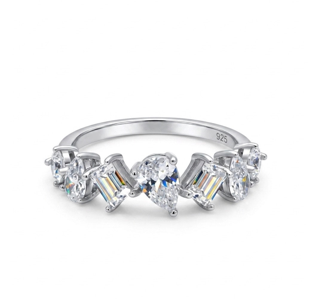 Sterling Silver Multi-Cut Ladies Band