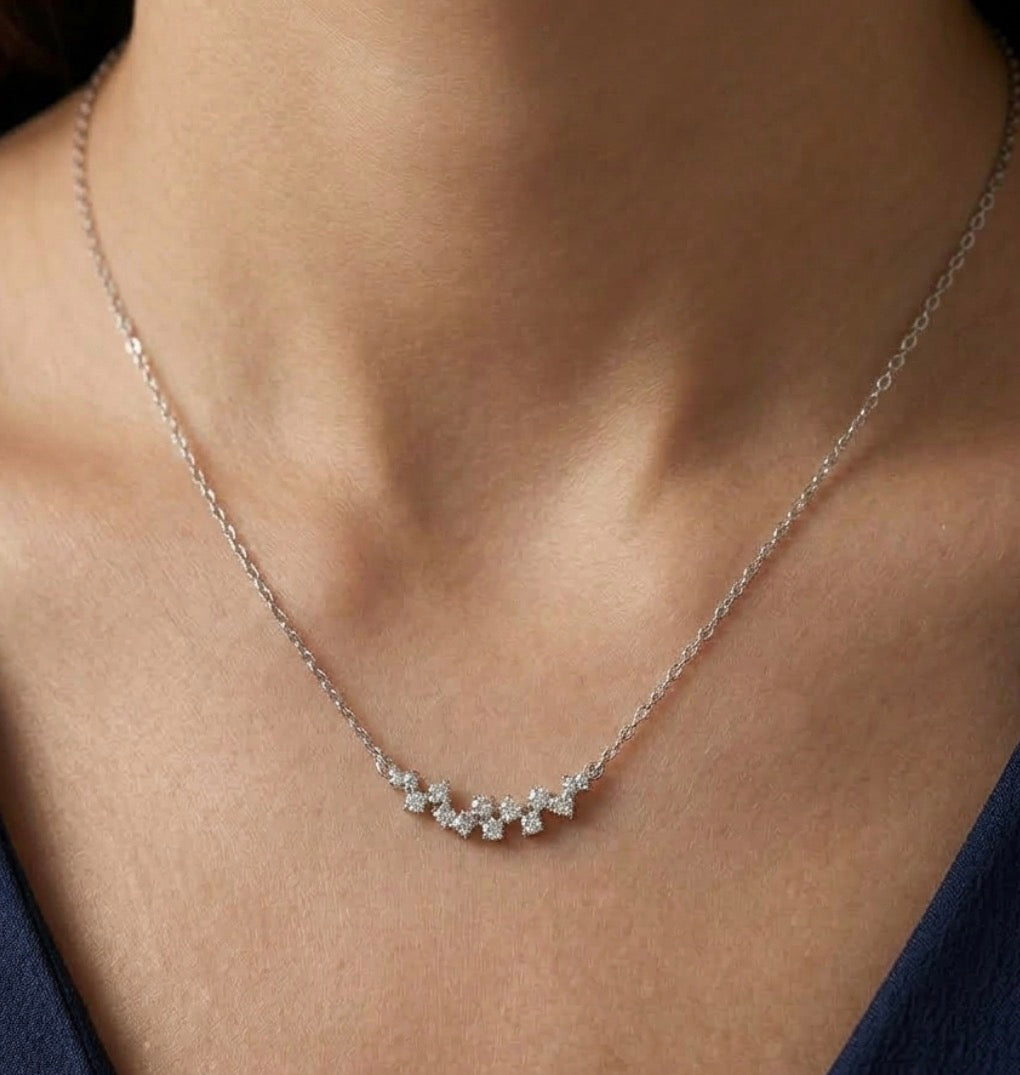 Sterling Silver Scattered Cluster Bar Necklace