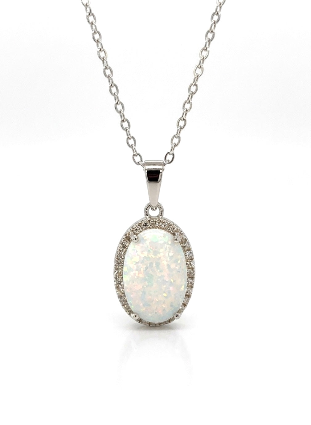 Sterling Silver Oval cut Opal Necklace