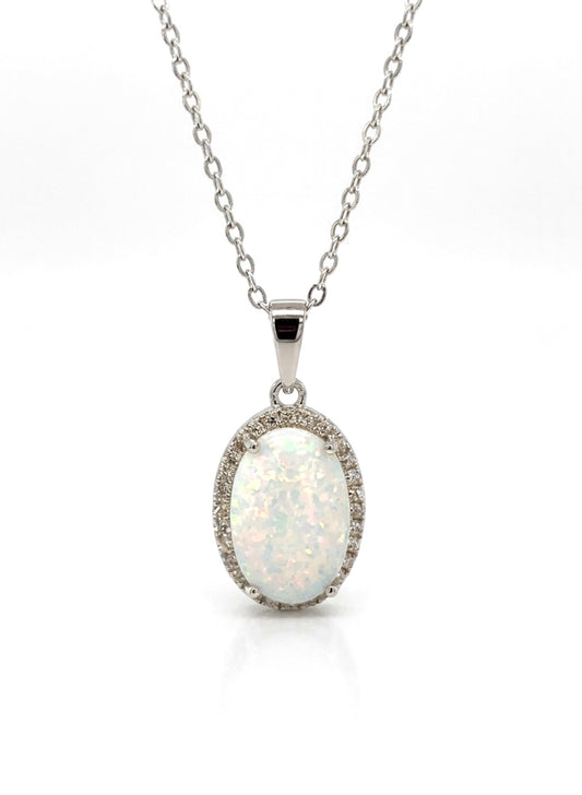 Sterling Silver Oval cut Opal Necklace