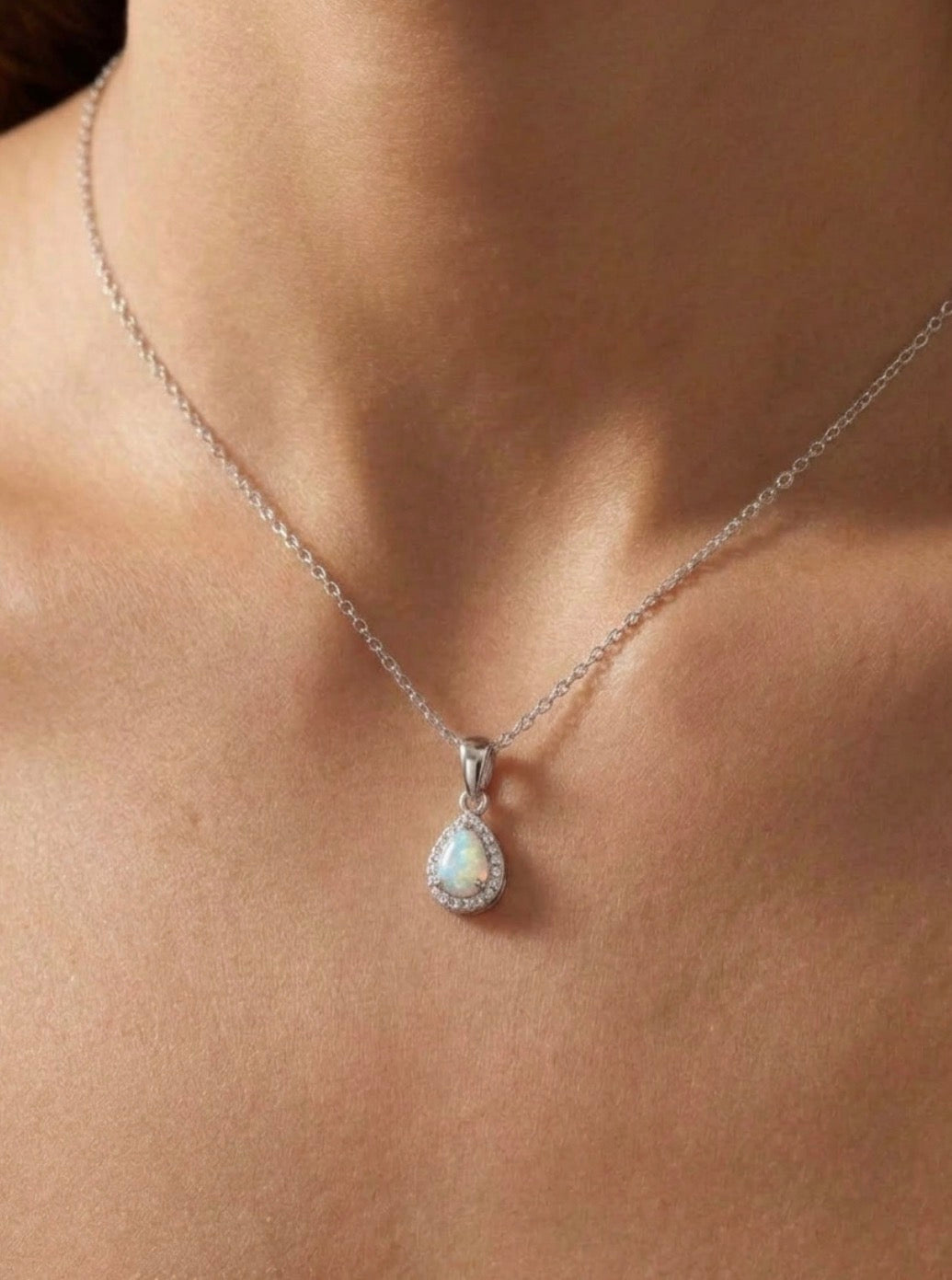 Sterling Silver Teardrop-cut Opal Necklace