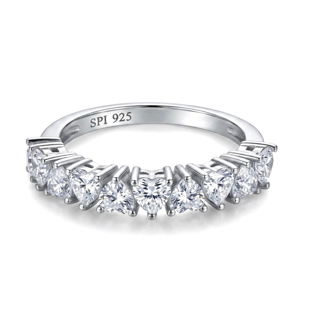 Sterling Silver Heart Shape-cut Ladies Band