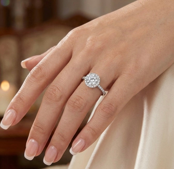 Sterling Silver Round Cubic Zirconia Halo Ring
