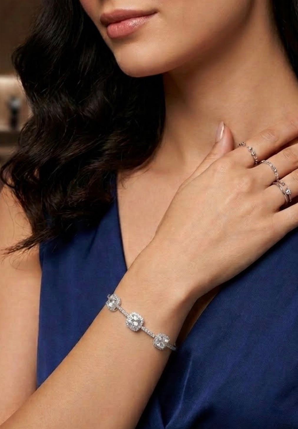 Sterling Silver Cushion Halo Bangle Bracelet