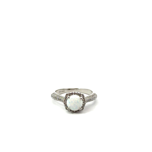 Sterling Silver Round Opal Ring