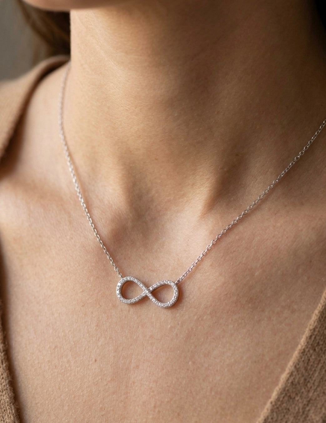 Sterling Silver Cubic Zirconia Infinity Necklace