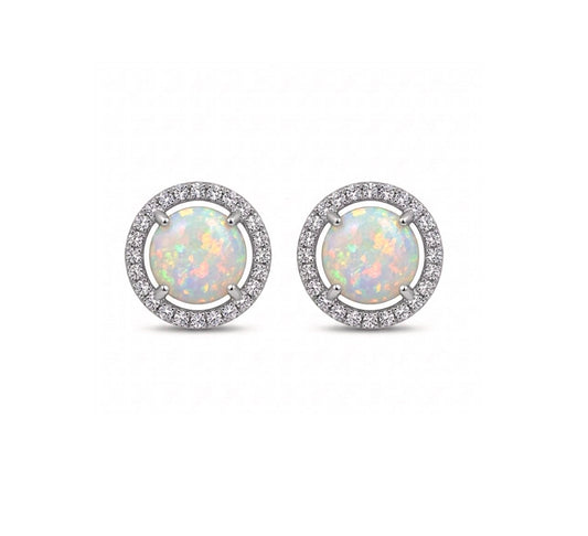 Sterling Silver Opal Halo Earrings