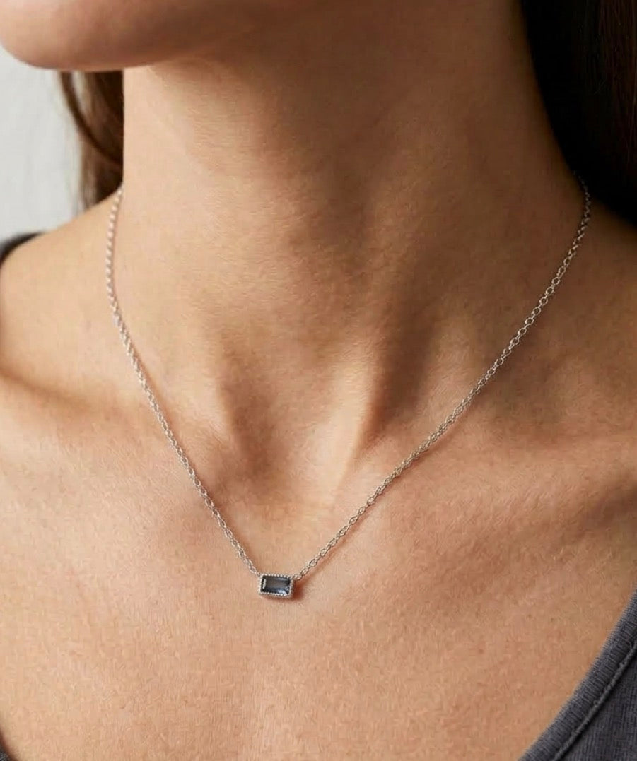 Sterling Silver East-West Blue Bar Necklace