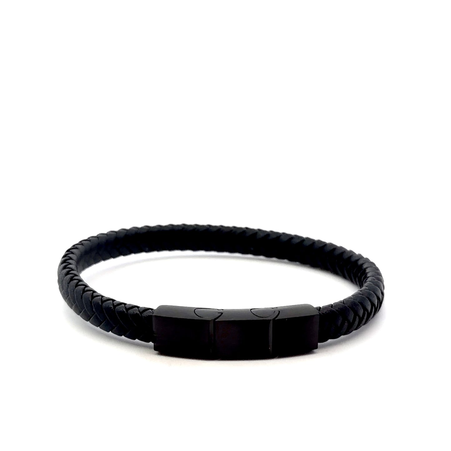 Braided Flat Leather Bracelet with Stainless Steel Magnetic Clasp