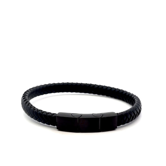 Braided Flat Leather Bracelet with Stainless Steel Magnetic Clasp
