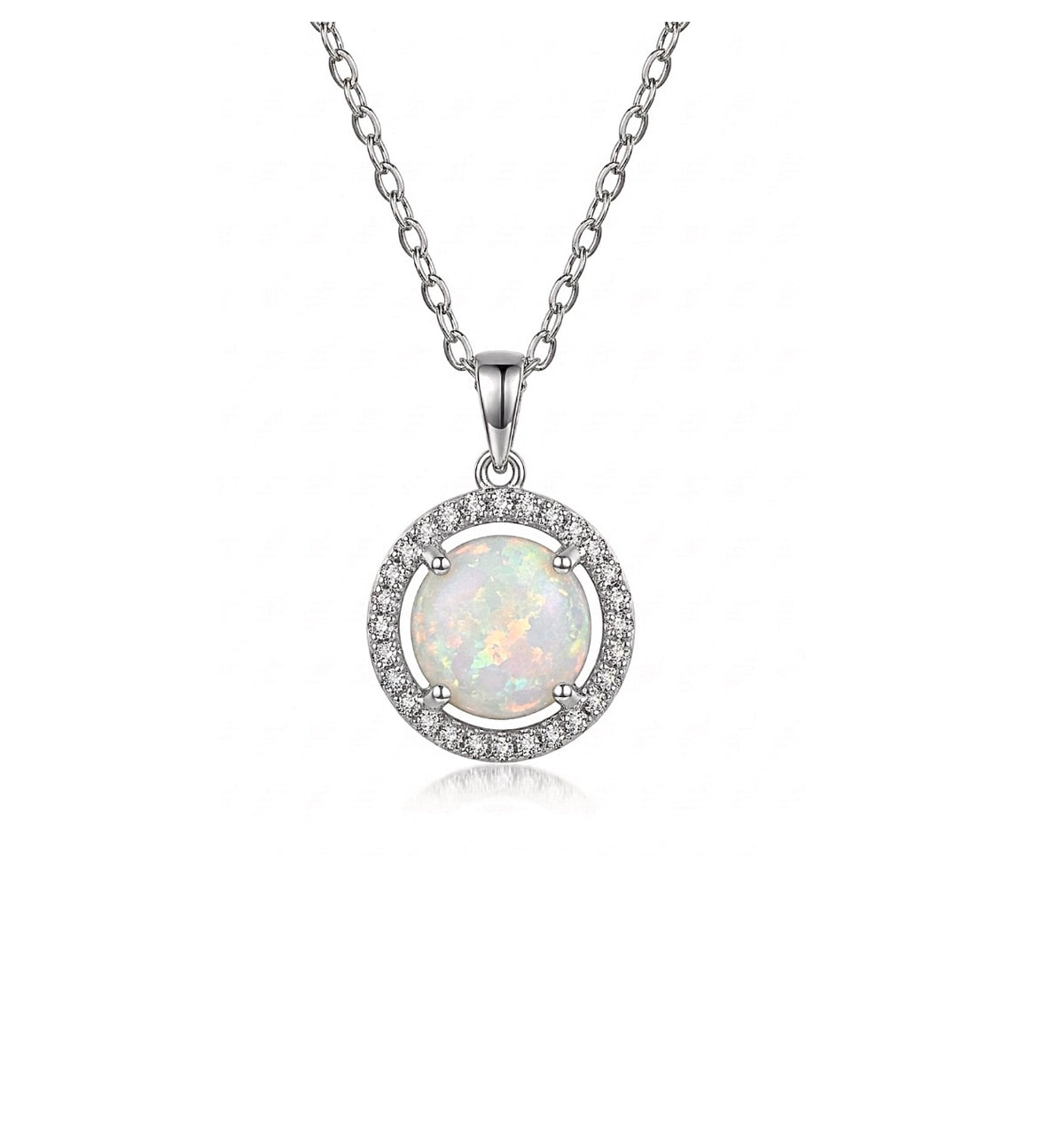 Sterling Silver Opal Halo Necklace