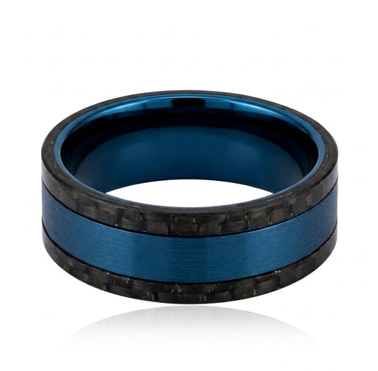 Men's Black and Blue Two-Tone
Tungsten Carbide Band