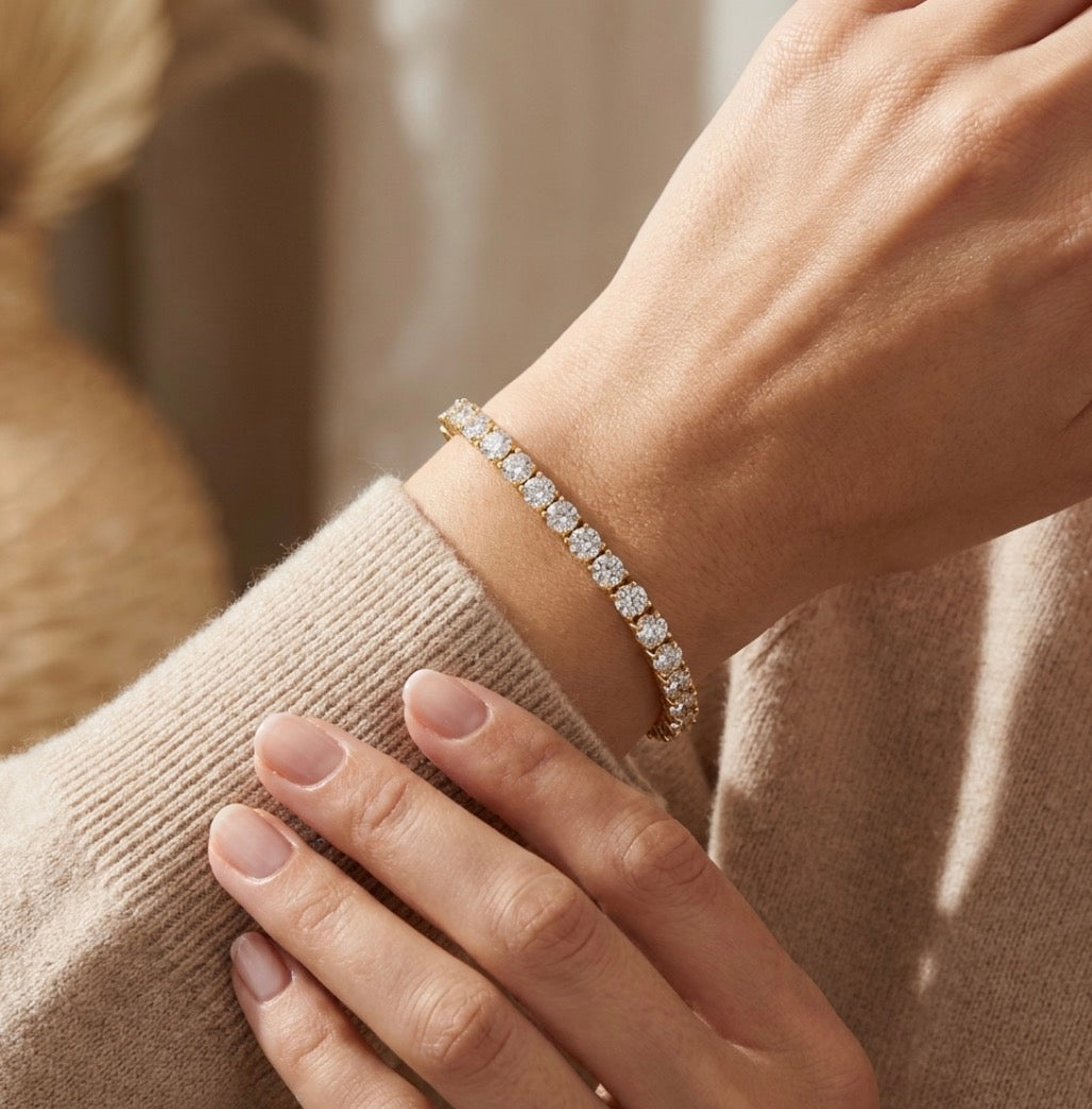 Sterling Silver Gold Plated Cubic Zirconia Tennis Bracelet