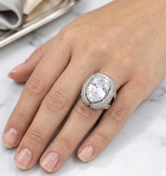 Sterling Silver Oval-cut Stone Cocktail Ring