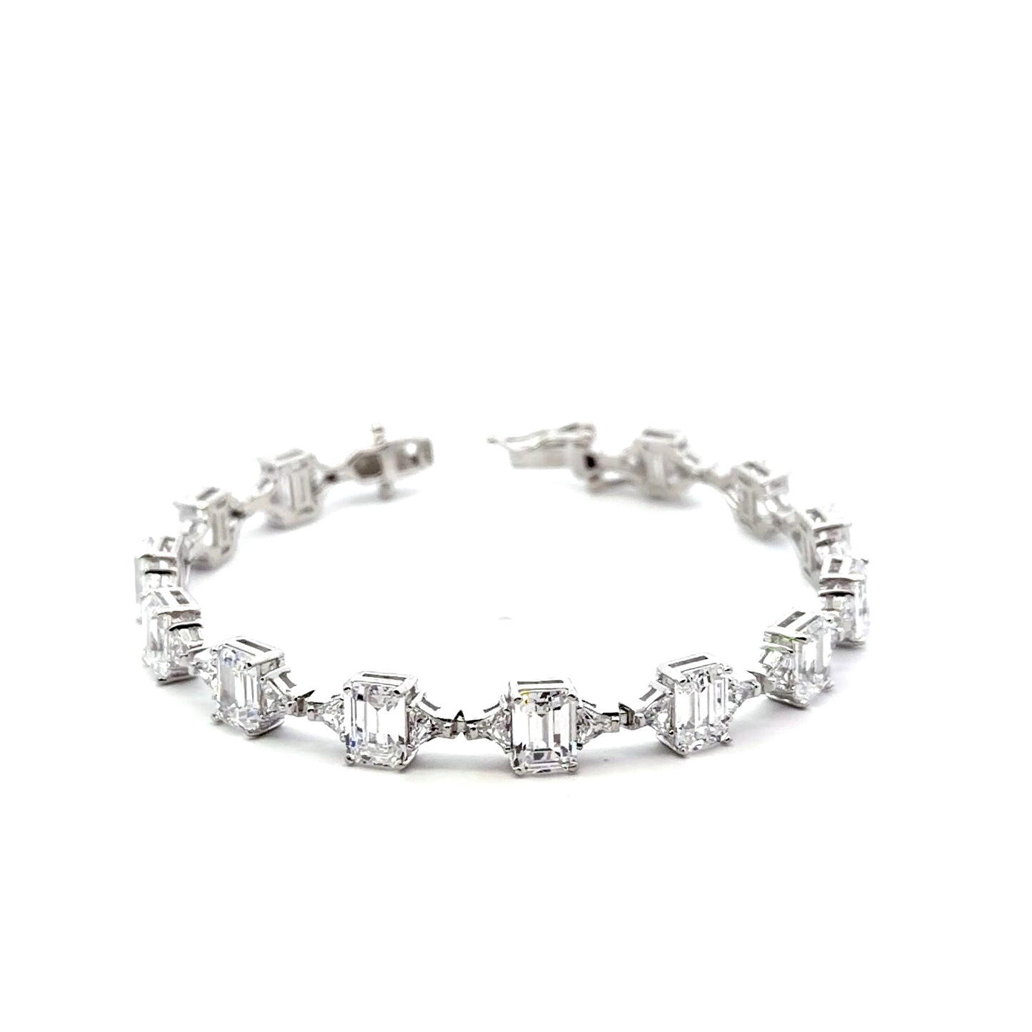 Sterling Silver Emerald Cut Tennis Bracelet