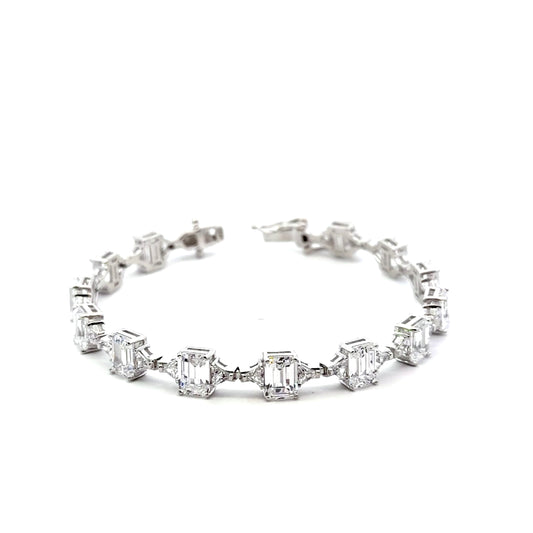 Sterling Silver Emerald Cut Tennis Bracelet