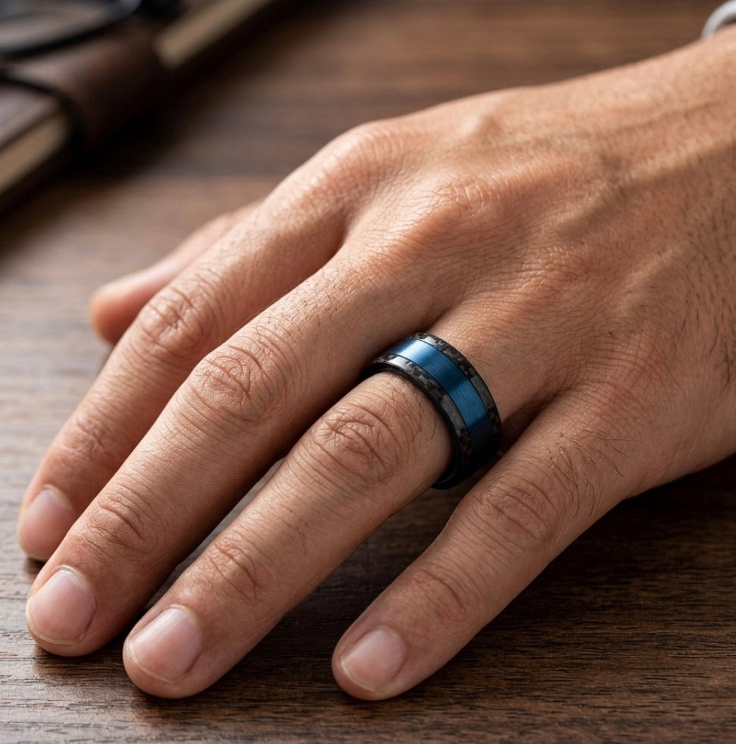 Men's Black and Blue Two-Tone
Tungsten Carbide Band