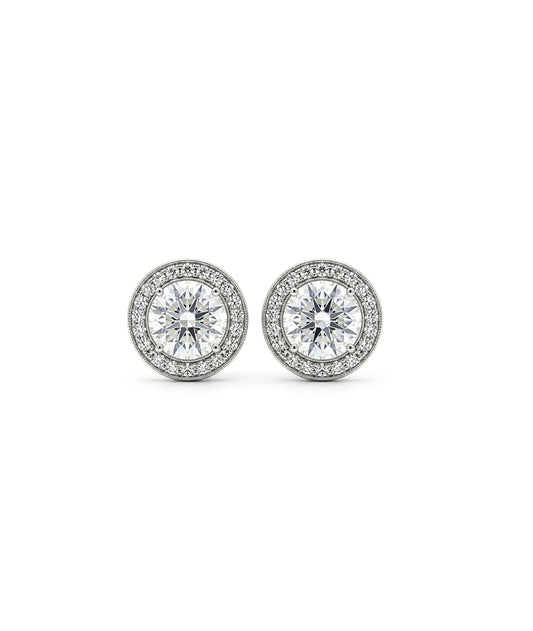 Sterling Silver Cubic Zirconia Halo Stud Earrings