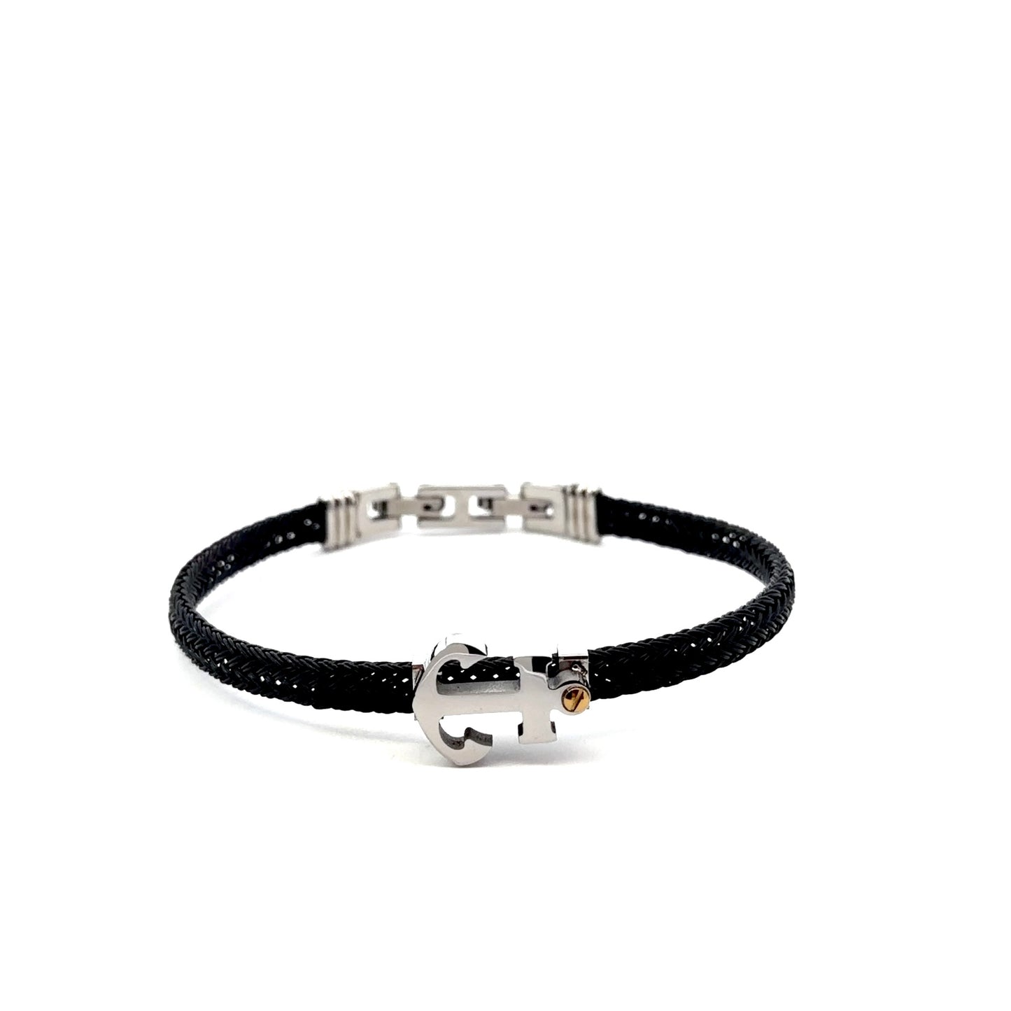 Stainless Steel Black Cable Bracelet with Anchor Accent