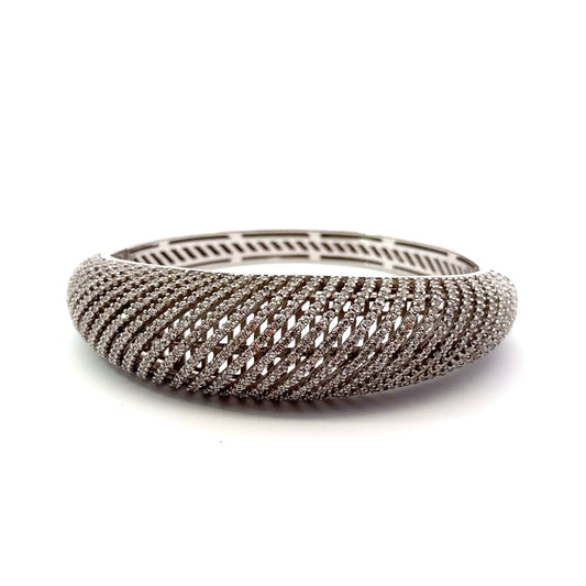Sterling Silver High luxury Pavé Cubic Zirconia Bangle Bracelet
