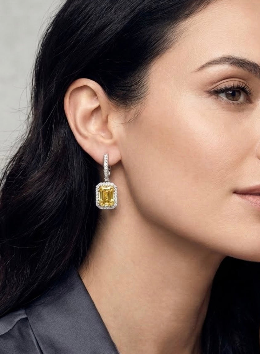 Sterling Silver Emerald Cut Drop Earrings