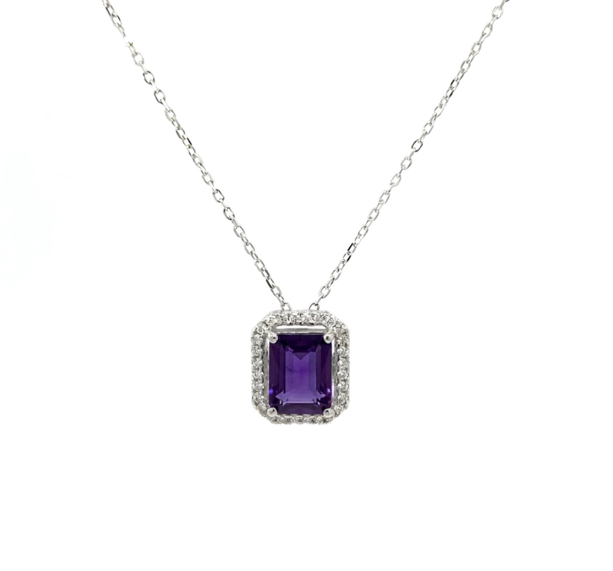 Sterling Silver Amethyst Halo Necklace