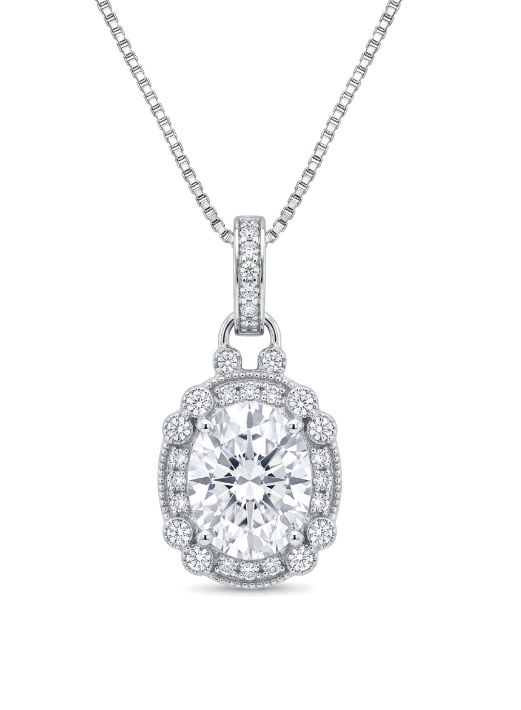 Sterling Silver Oval-cut Pave set Necklace